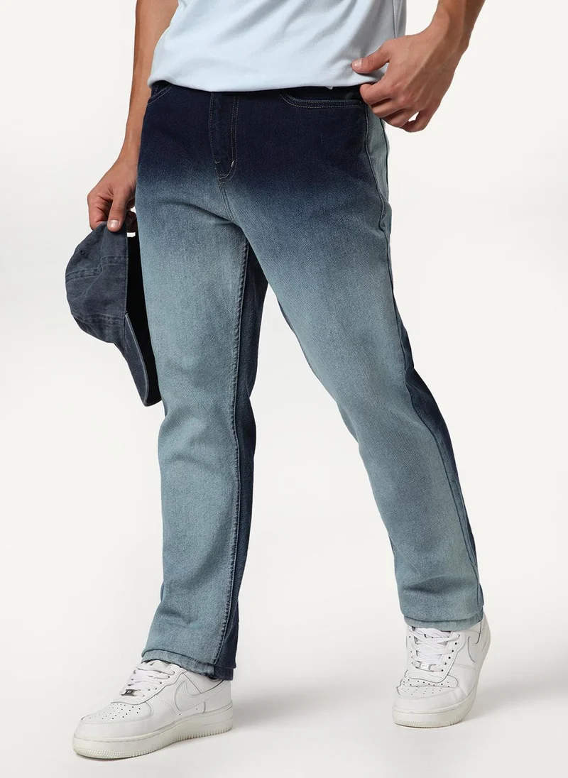 Urbano Fashion Men's Dark Blue Straight Fit Heavy Washed Faded Denim Jeans Stretchable